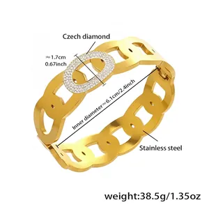 Details und Maße des 18k vergoldeten Edelstahl NK-Gliedarmbands mit glänzenden Zirkonia