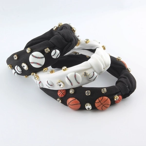 Bandeau Large Noué Tissu Sport Baseball Basketball Football Thème Strass Baroque Mode Accessoire Cheveux Pour Femmes