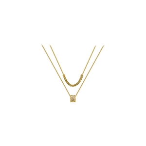 18k gold plated double layer necklace with cubic zirconia cylinder pendant and cube beads