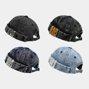 Chapeau Docker En Denim Lavé Rétro Style Japonais Bonnet Sans Bord Streetwear Hip Hop Miki Hat Pour Hommes Femmes