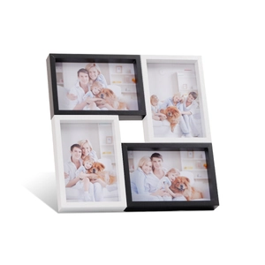Modern 4-opening collage picture frame in black and white finish for wall or tabletop display