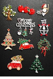 Ensemble détaillé de broches de Noël avec sapins en strass, bonhommes de neige et motifs
