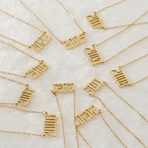 Collier Pendentif Numéro Année De Naissance Gothique Acier Inoxydable Plaqué Or 18K Bijoux Anniversaire Pour Femme Fille
