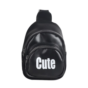 Kids black PU leather chest bag with Cute letter print and adjustable strap