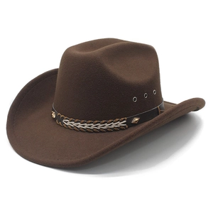 Vintage Western Cowboy Hat Wide Brim Cotton Polyester Felt With Leather Band Metal Rivets Breathable For Men Women