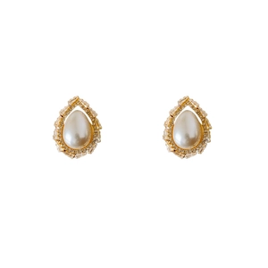 Boucles d'oreilles gouttes dorées élégantes avec perles blanches et cristaux étincelants