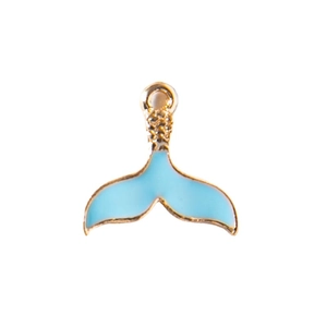 Colorful mermaid tail alloy pendant with blue enamel filling and golden metal finish