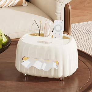 Luxury Desktop Tissue Box Holder Organizer With Phone Stand Multi-compartment Fluted Plastic Storage For Living Room