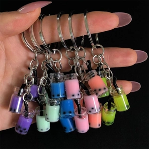 Mini Artificial Pearl Milk Tea Keychain Resin Simulation Bubble Tea Drink Cup Pendants Cute Creative Bag Charms For Women Girls