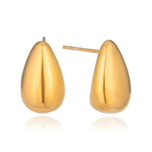 Minimalist gold teardrop stud earrings in stainless steel with a polished mirror finish