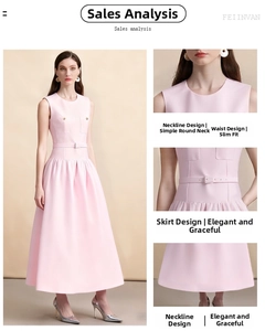 Vue détaillée d'une robe maxi rose sans manches avec col rond et ceinture fine