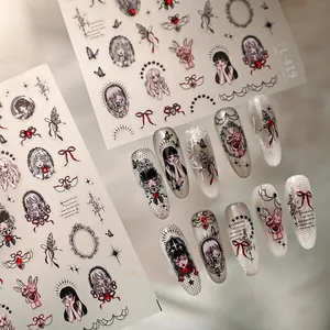Gothic anime girl ghost nail stickers TL-419 with rabbits and bows for Halloween