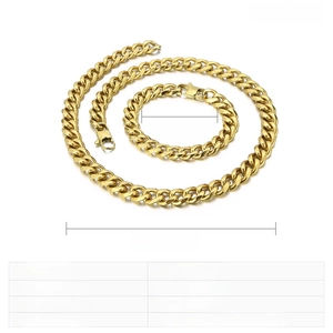 Spécifications de taille pour l'ensemble collier et bracelet à maille cubaine dorée 11mm
