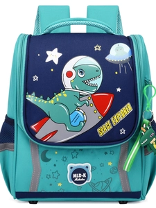 Waterproof cartoon dinosaur astronaut space backpack for kids in blue and green