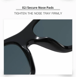 Macro detail of high-quality sturdy nose pads on glossy black square oversized sunglasses