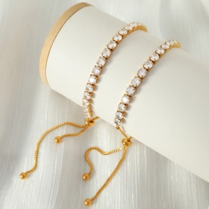 Zircon Tennis Bracelet Stainless Steel Adjustable Bolo Clasp Simple Elegant Fashion Jewelry For Women