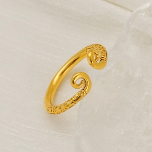 Adjustable gold plated sun wukong headband ring with vintage chinese relief patterns