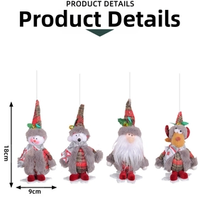Set of four 18x9cm Christmas plush dolls including snowman, reindeer, and gnome