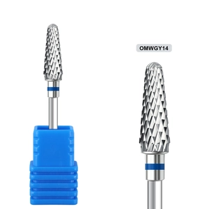 Macro detail of alloy nail drill bit with precision cross-cut grooves and blue base