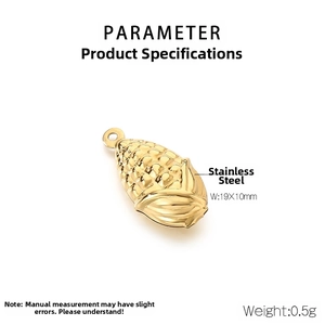 Detailed specs of 19x10mm stainless steel golden corn pendant weighing 0.5g for jewelry DIY