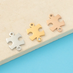 Puzzle Shape Charm Pendant 304 Stainless Steel With Cubic Zirconia For DIY Necklace Bracelet Jewelry Making Mirror Polished