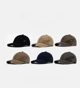 Detailed grid showing six colors of washed cotton baseball caps with side embroidery
