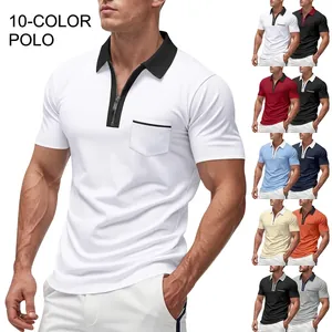 Herren Casual Business Poloshirt Farbblock Reißverschluss Revers Kurzarm Gestrickte Polyester Top Für Sommer Büro Golf