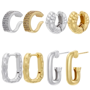 Boucles D'oreilles Et Ear Cuffs En Laiton Pour Femmes Forme U Géométrique Texture Martelée Zirconium Bijoux