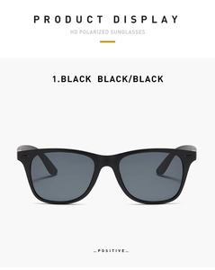 Detail of matte black sports sunglasses featuring HD polarized lenses and classic frame