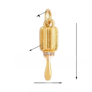 Detailed view of a gold tooth pendant with crystal accents, size 18mm by 6mm, 2.43g weight