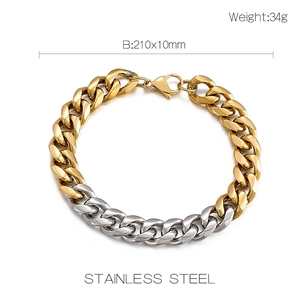 Détail du bracelet gourmette bicolore en acier inoxydable montrant taille 210x10mm et 34g