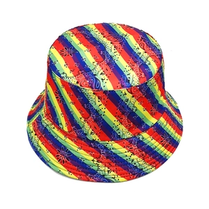 Rainbow paisley printed reversible bucket hat with colorful stripes for sun protection