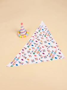 Pet birthday party set featuring a colorful sequined hat and printed dog bandana