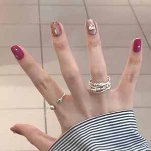 Silver multi-layer wrap and geometric bead open ring set worn on fingers for women