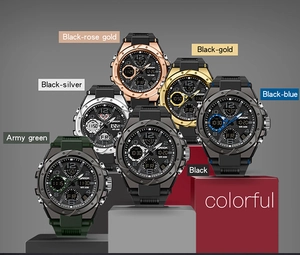 Detailed display of six color variants for SANDA multi-function dual-display sports watches