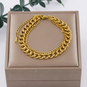 Layered Bracelet Stainless Steel 18K Gold Plated Cuban Chain Adjustable Link Minimalist Trendy Jewelry For Women