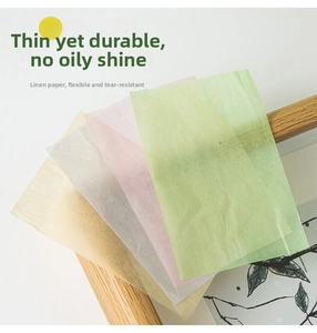 Macro shot of thin linen oil-absorbing sheets showing translucent texture and durability