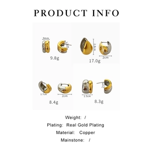 Detailed technical info of two-tone gold and silver copper earrings with exact measurements