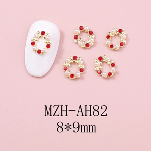 Bijoux d'ongles couronne de Noël en alliage avec strass rouges et perles, taille 8*9mm