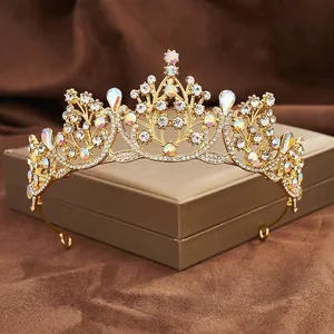 Baroque Tiara Crown Alloy Rhinestone Crystal Waterdrop Elegant For Wedding Bridal Pageant Birthday Party Women Vintage