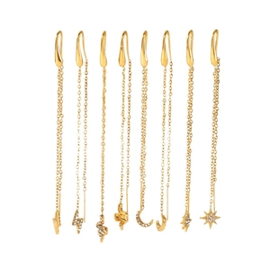 18K gold plated stainless steel fringe earrings set with moon, star, snake and bolt charms