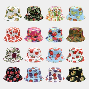 Bucket Hat Reversible Polyester Fruit Vegetable Print Sun Protection Summer Outdoor Fashion Casual Unisex Sun Hat