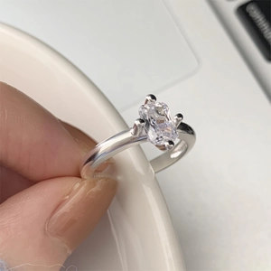 925 Sterling Silver Ring Adjustable Open Band Rectangular Clear Zircon Emerald Cut Four Prong Simple INS Style Women Jewelry