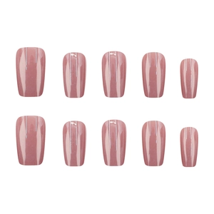 Glossy dust pink press-on nails in 10-piece square oval set with smooth surface