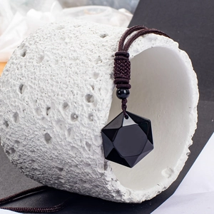 Star Von David Hexagramm Anhänger Halskette Obsidian Naturstein Handgewebtes Verstellbares Seil Vintage Schmuck Unisex