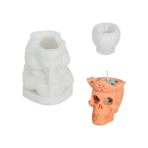 Split skull silicone molds for Halloween candles with pirate hat design and gypsum crafts