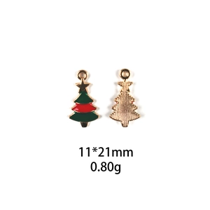 Detailed front and back view of 11x21mm green and red enamel Christmas tree charm