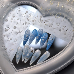 Winter snowflake nail art stickers TL-298 with silver star and crystal vine patterns