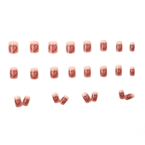 Pink gradient press-on nails set with minimalist heart designs 24pcs pack