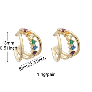 Macro view of gold-plated rainbow gemstone ear cuffs showing 13mm height and 8mm width